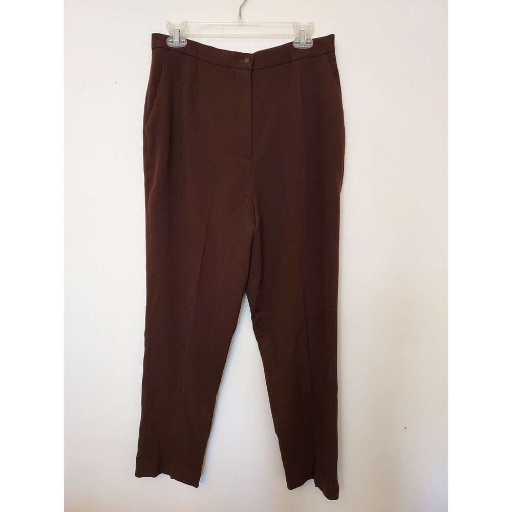 Lands End Womens Vintage Brown Dress Pants Wool Spandex Size 14 Made In USA NEW